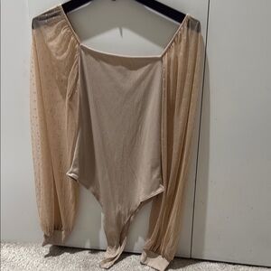 Pink Lily Tan Bodysuit Soft Silky Top